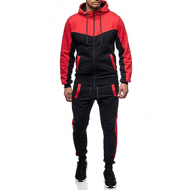 Sudadera a dos colores chaqueta con capota y pantalón con bolsillos otoño invierno para hombre