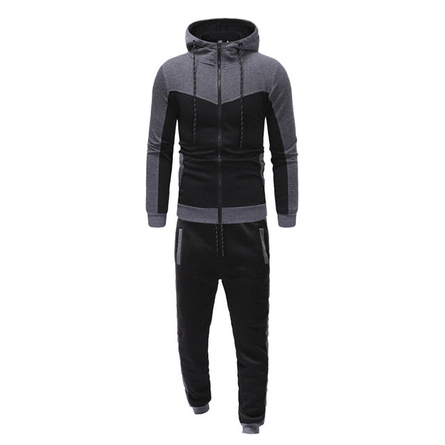 Sudadera a dos colores chaqueta con capota y pantalón con bolsillos otoño invierno para hombre