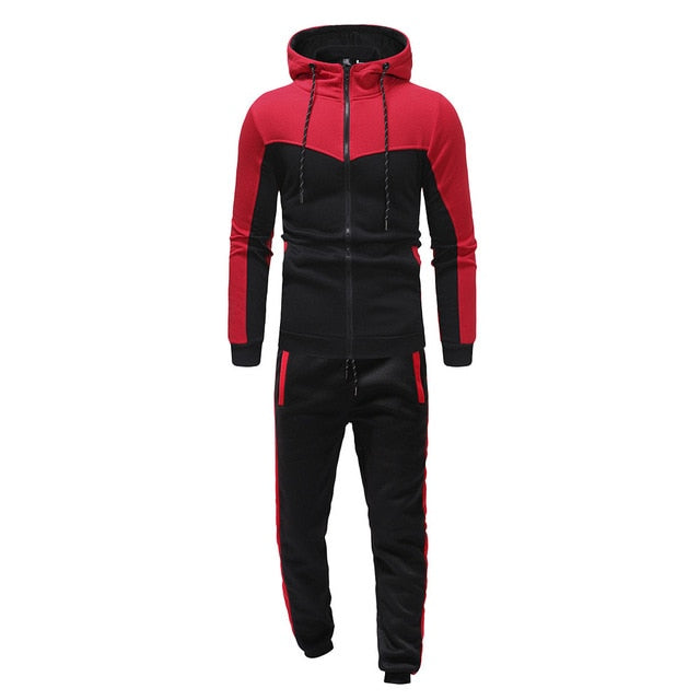 Sudadera a dos colores chaqueta con capota y pantalón con bolsillos otoño invierno para hombre