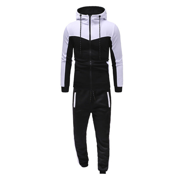 Sudadera a dos colores chaqueta con capota y pantalón con bolsillos otoño invierno para hombre