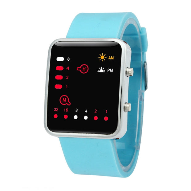 Binary Digital Red LED Sports Watch Men Women