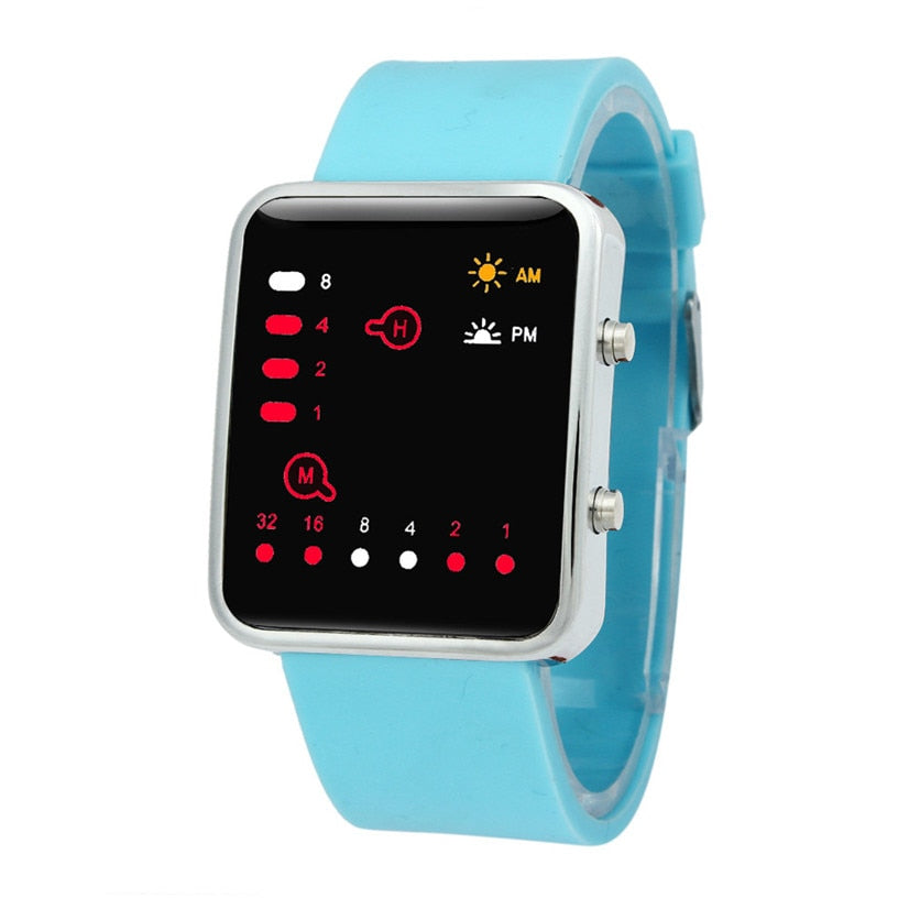 Binary Digital Red LED Sports Watch Men Women