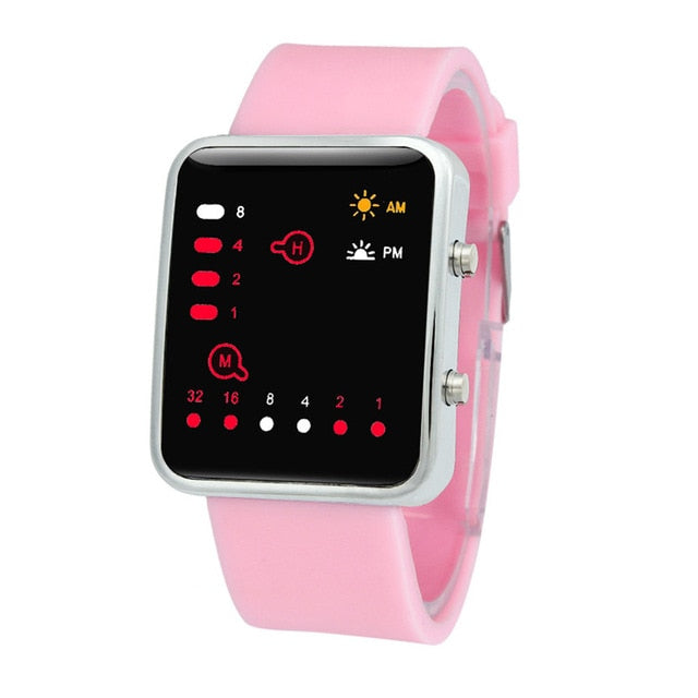 Binary Digital Red LED Sports Watch Men Women