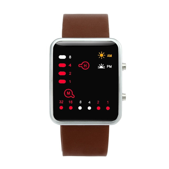 Binary Digital Red LED Sports Watch Men Women