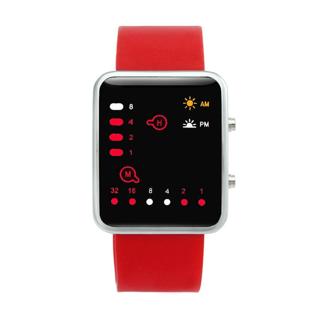 Binary Digital Red LED Sports Watch Men Women