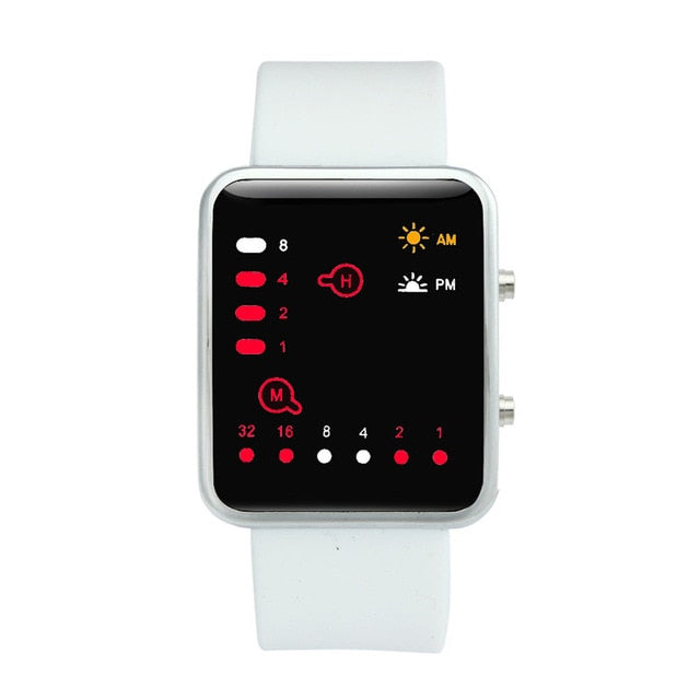 Binary Digital Red LED Sports Watch Men Women