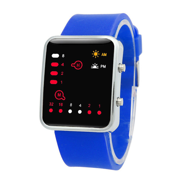 Binary Digital Red LED Sports Watch Men Women