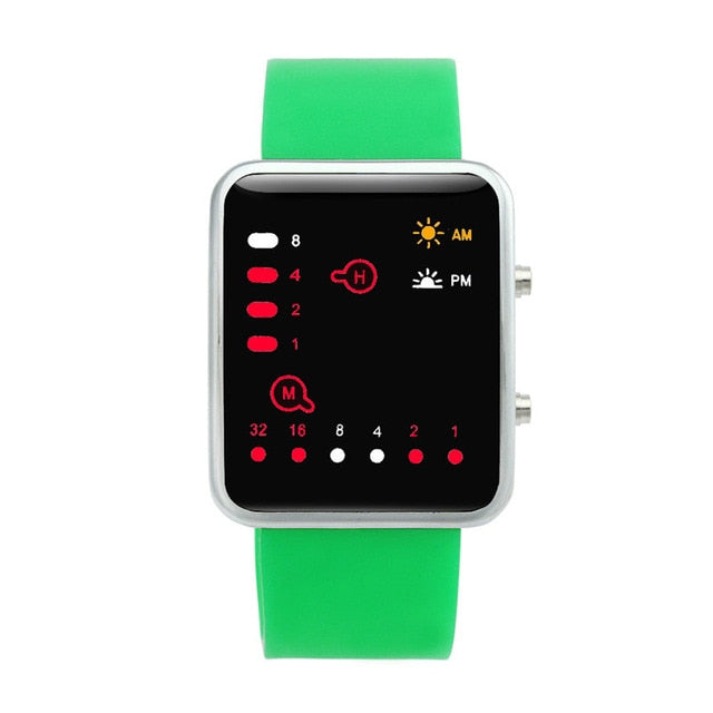 Binary Digital Red LED Sports Watch Men Women