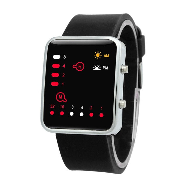 Binary Digital Red LED Sports Watch Men Women