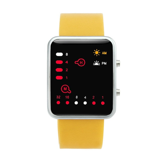 Binary Digital Red LED Sports Watch Men Women