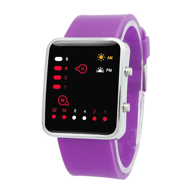 Binary Digital Red LED Sports Watch Men Women
