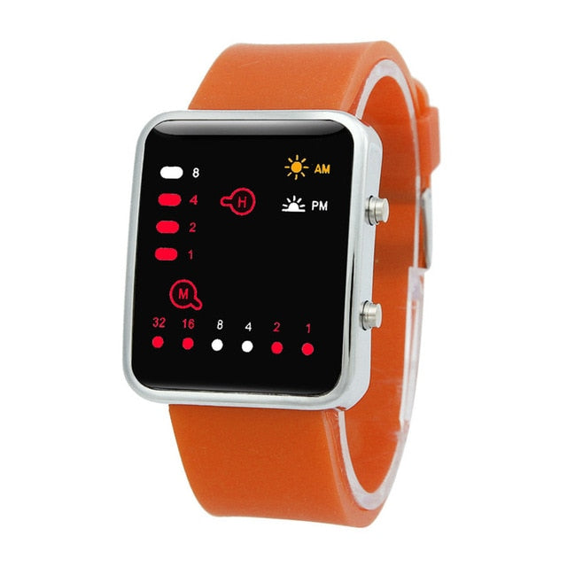 Binary Digital Red LED Sports Watch Men Women